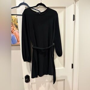 Black Tape_ Black Long-Sleeve Belted Dress